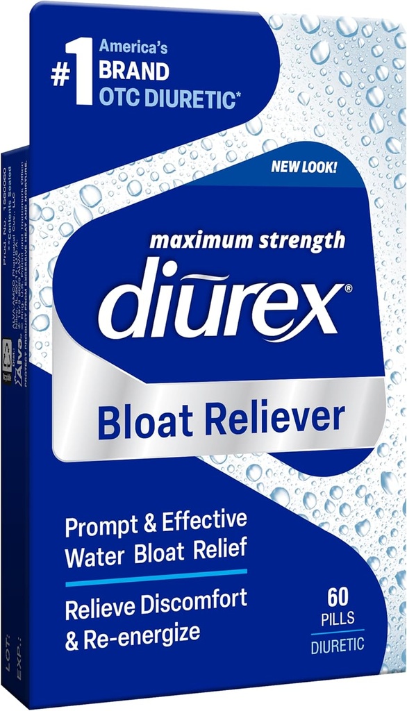 Diurex Bloat Reliever (Relieve Water Bloat, Puffiness, Gonflement et Fatigue) Re-Energize (Re-Energize) Force maximale (60) Comte