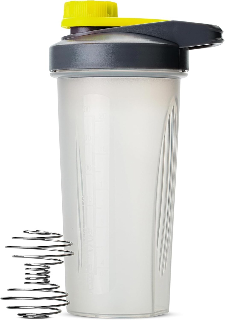 Bouteilles de stylo-shaker pour mélanges de protéines avec bouchon de twist, 28 oz, gris/jaune, bouteille de shaker de protéines avec boule de fouet