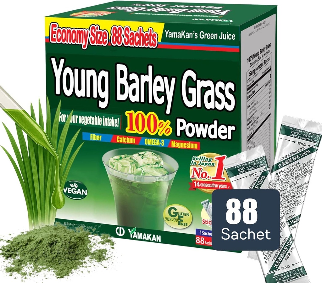 YAMAKAN Young Orley Grass Powder, Greens Superfood Poudre riche en nutriments, minéraux, vitamines et protéines végétales pour les femmes et les hommes, Orley Grass du Japon, non OGM 88 Compte