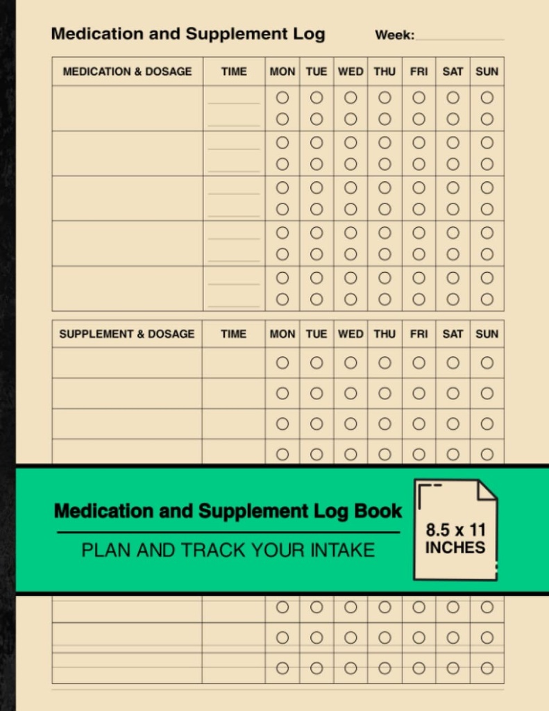 Livre de bord des médicaments et des suppléments: Livre de bord hebdomadaire simple