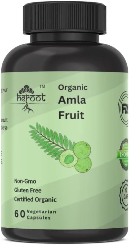 Capsules Amla Organiques - Gooseberry indien pour la vitamine C naturelle, soutien pour la peau et les cheveux 60 capsules