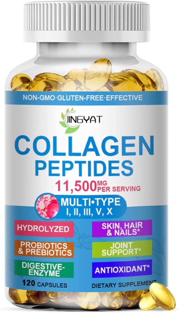 Collagène Peptides Softgels, Multi Collagène Peptide avec/ Glucosamine Chondroïtine MSM Biotine, Complexe de Collagène Peptides Hydrolysé pour femmes soutient les articulations de ongles de cheveux de peau Bones Gut Health, non-OGM