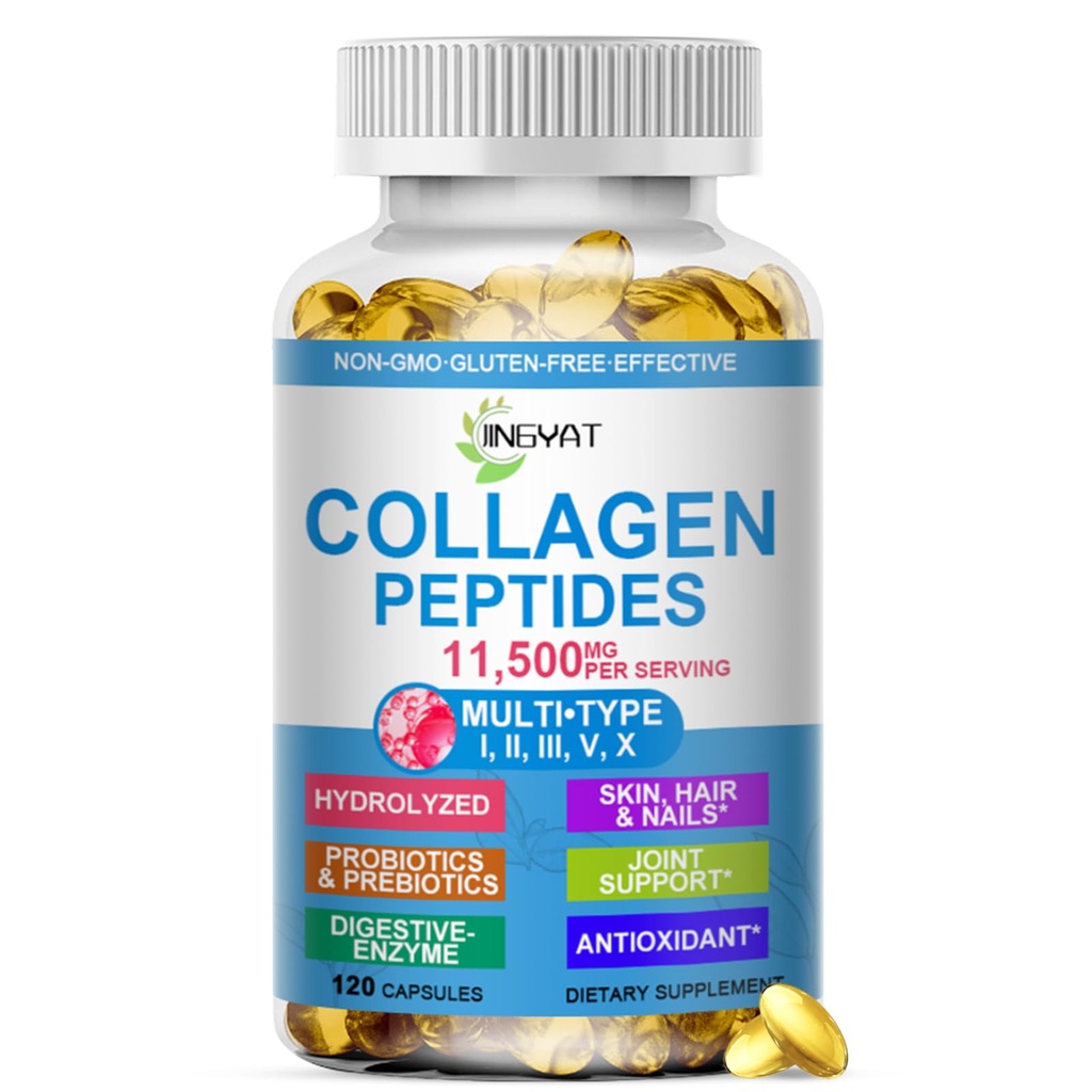 Collagen Peptides Softgels, Multi Collagen Peptide w/ Glucosamine Chondroitin MSM Biotin, Hydrolyzed Collagen Peptides Complex for Women Supports Skin Hair Nail Joints Bones Gut Health, Non-GMO