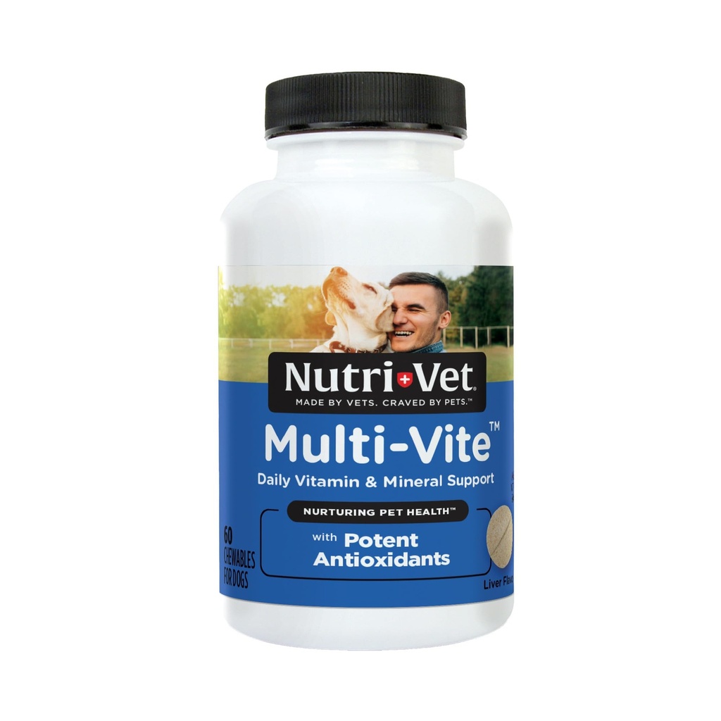Nutri-Vet Multi-Vite Chewables pour chiens adultes, Vitamines et minéraux de chien quotidien, soutient une alimentation équilibrée, multivitamine d'animal, soutient la santé articulaire, immunitaire et cardiovasculaire dans les canines, 60 comtes
