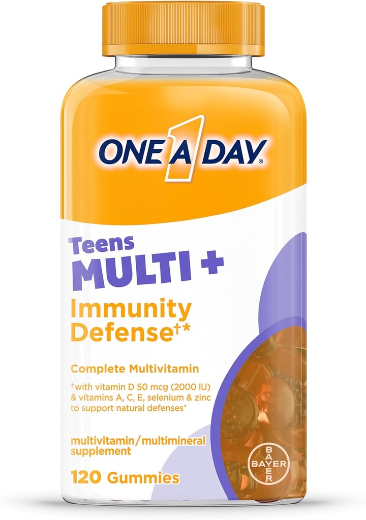 Un jour Adolescent Multi+ Immunity Defense Vitamines, Multivitamines Gummies avec boost of Immunity Support with Vitamines A, C, D, E, Sélénium & Zinc, 120 Compte