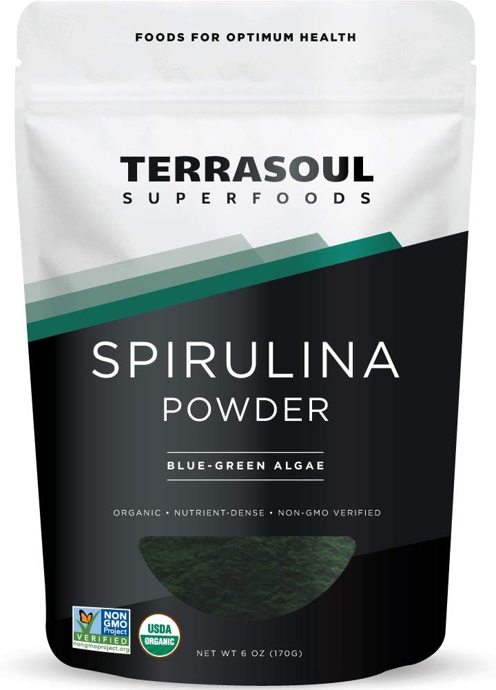 Terrasoul Superfoods Poudre de Spiruline Biologique, 6 Oz, Protéine Vegan, Superfood Vert Boost pour les Smoothies, Elixirs détoxifiants, et l'Immune Support