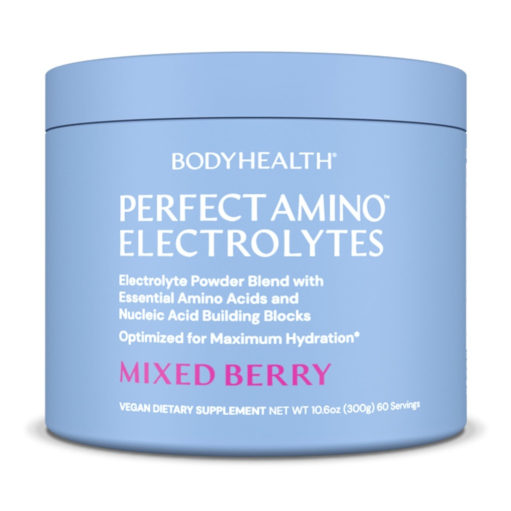 BodyHealth PerfectAmino Electrolytes poudre Pas de sucre, sans sucre kéto à jeun Electrolytes boisson mélange, poudre d'hydratation avec minéraux traces - Berry mélangé - 60 portions