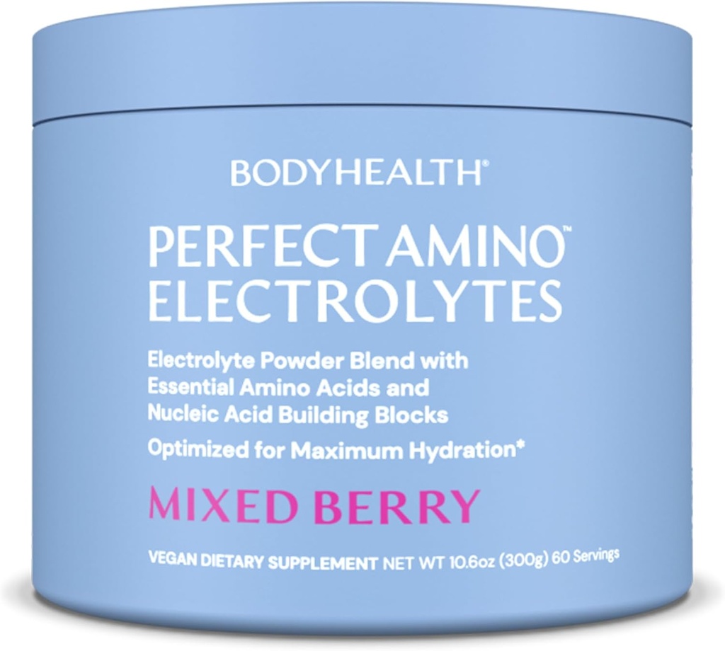BodyHealth PerfectAmino Electrolytes poudre Pas de sucre, sans sucre kéto à jeun Electrolytes boisson mélange, poudre d'hydratation avec minéraux traces - Berry mélangé - 60 portions