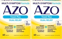 AZO Yeast Plus Comprimés de double soulagement, l'infection à levure et le soulagement des symptômes vaginaux, soulage les démangeaisons et les brûlures, 60 comtes (paquet de 2)