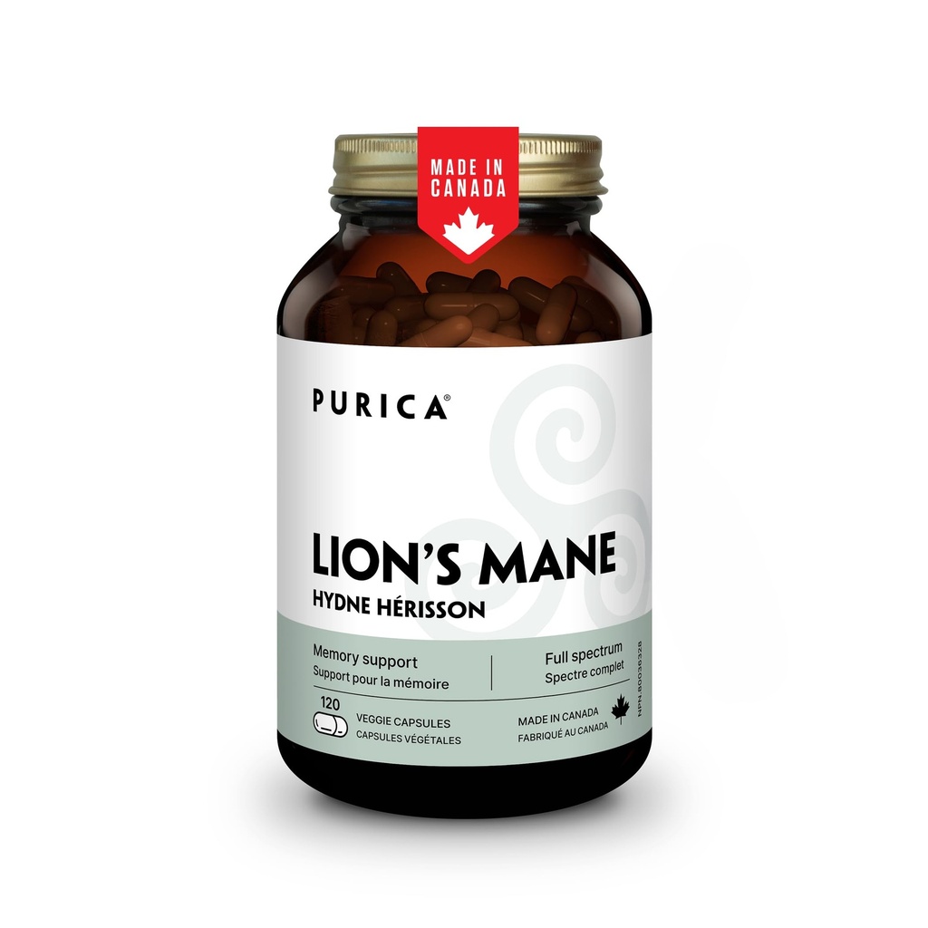 PURICA - Lion's Mane Micronised Mushrooms, 120 Capsules Vegan 60 jours d'approvisionnement - Promotion de la santé cognitive - Non-OGM et sans gluten - Focus and Memory Support - Cerveau Health and Improve Digestion