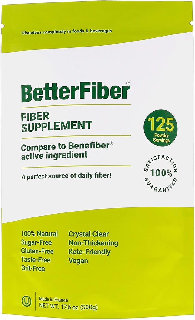 BetterFiber - Prebiotic Fiber Supplement [100% Generic Equivalent of Leading Brand] ⊘ Non-GMO Gluten-Free Vegan OU Kosher Certified - 17.6oz/500g (125 Servings)