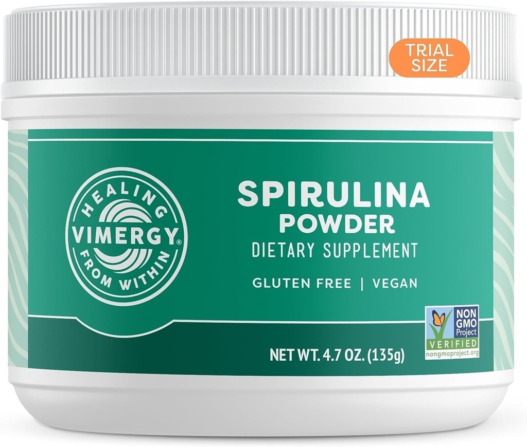 Poudre de Spiruline Vimergy – Protéines végétales concentrées soutient la santé immunitaire et la fonction cardiovasculaire – Vegan, Kosher, sans gluten – 125g