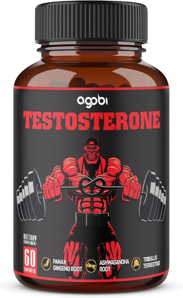 agobi Supplément de testostérone pour hommes - 11 herbes - Ashwagandha, Tribulus, Ginseng et plus - 60 capsules pour 1 mois