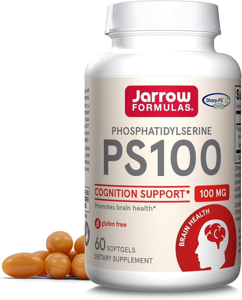 Formules Jarrow PS100 Phosphatidylsérine 100 mg, supplément alimentaire pour le soutien de la santé cérébrale et de la cognition, 60 softgels, 20-60 jours
