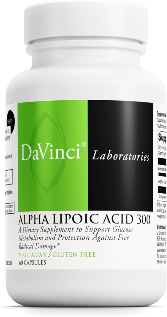 DAVINCI Labs Alpha Lipoic Acid 300 - Supplément alimentaire pour soutenir le métabolisme et les niveaux de collagène sains - avec 300 mg Alpha Lipoic Acid par gélule - Sans gluten - 60 capsules végétariennes