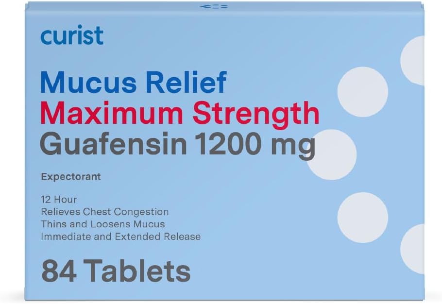 Curist Guaifenesin Mucus Relief 1200 mg Résistance maximale OTC - 84 Compter Comprimés à libération prolongée - Réduire la congestion claire du mucus (84 Compte Comprimé en vrac)