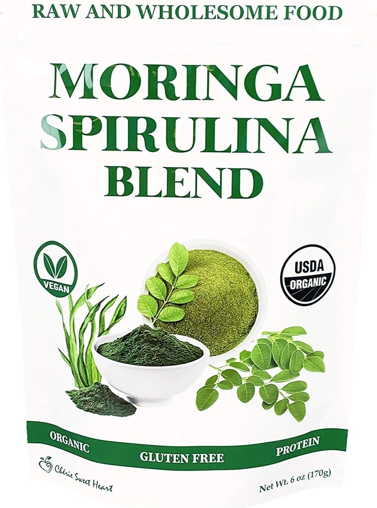 Chérie Sweet Heart Organic Moringa & Spirulina Superfood Blend, 6 oz – USDA Organic, Non-GMO, Vegan, Gluten-Free Supergreens Powder for Energy, Detox & Daily Wellness