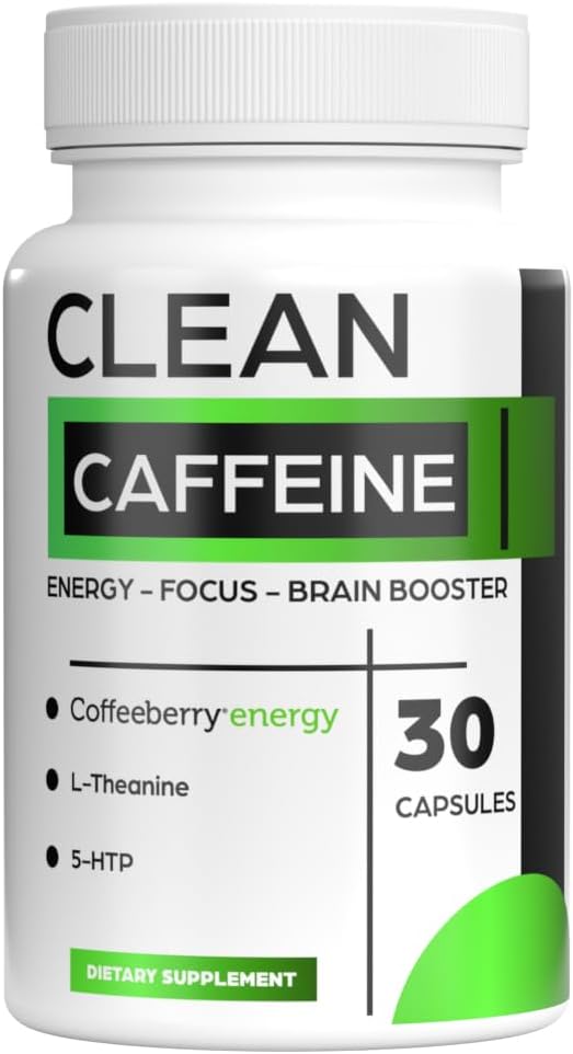 Pilules de caféine propres - Caféine Énergie Caféine - Pas de jitters - Énergie propre - Pilules de caféine - 30 jours d'approvisionnement