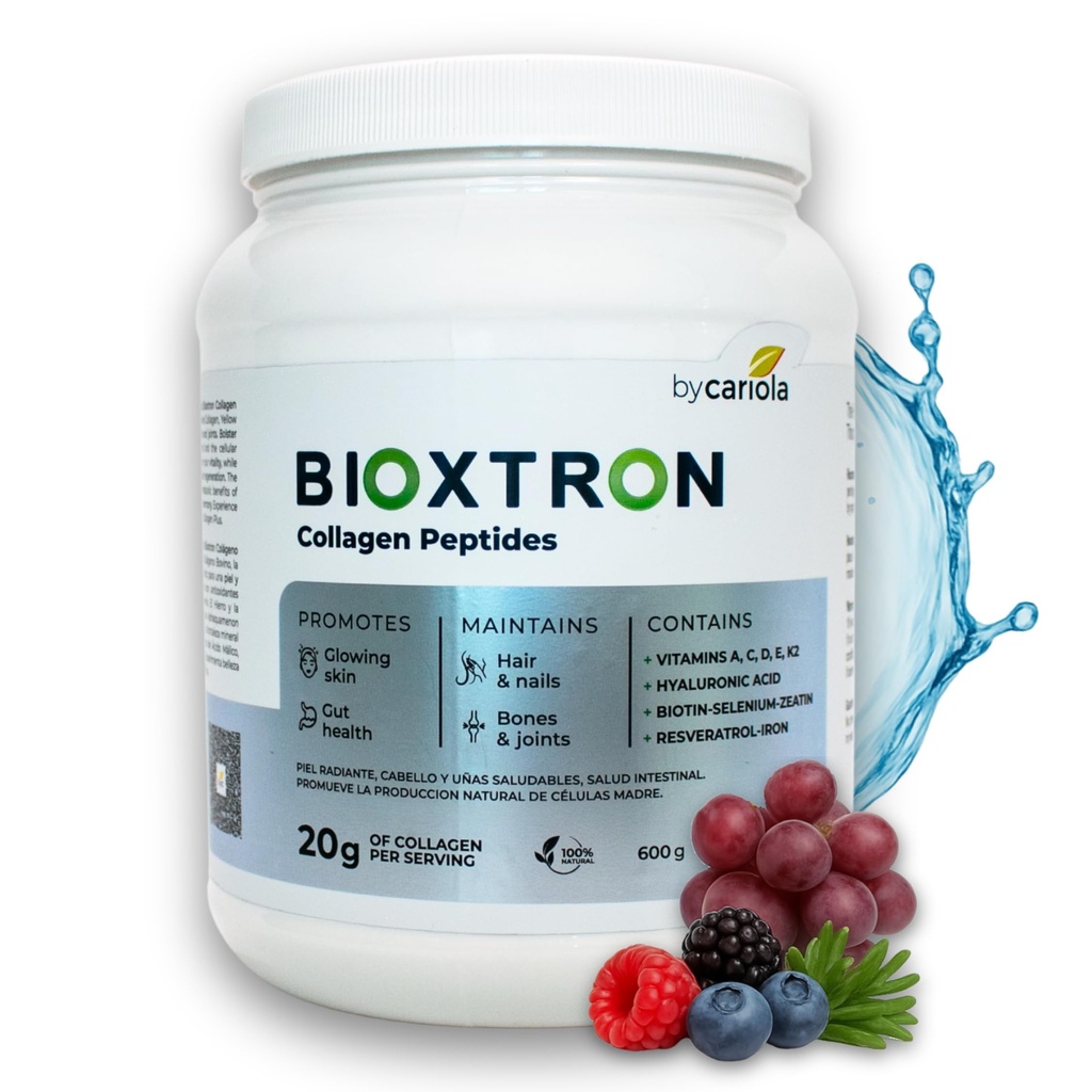 Bioxtron Collagen Peptides Poudre - Non aromatisée, Bovin de type I avec renouvellement de cellules souches pour cheveux, ongles, peau, Gut, os et soutien de santé articulaire - acide hyaluronique, protéines, biotine - 600g (30 portions)