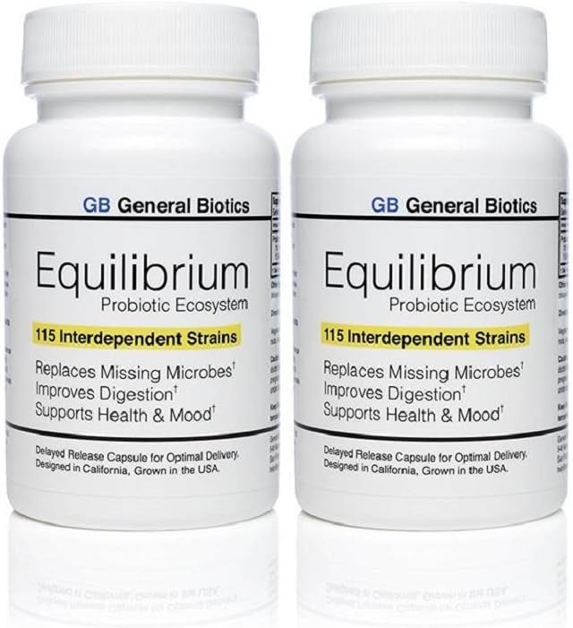 Equilibrium Probiotic Supplement with Prebiotic - Daily Time Release - 60 Effective Easy to Swallow Capsules - Highest Strain Count in The World - 2 Bottles