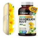 BIO KRAUTER Supplément racine de dandelion - 1800 mg Résistance - 250 Compte - Capsules racine de dandelion - Capsules véganes pour le soutien du foie et l'immunité
