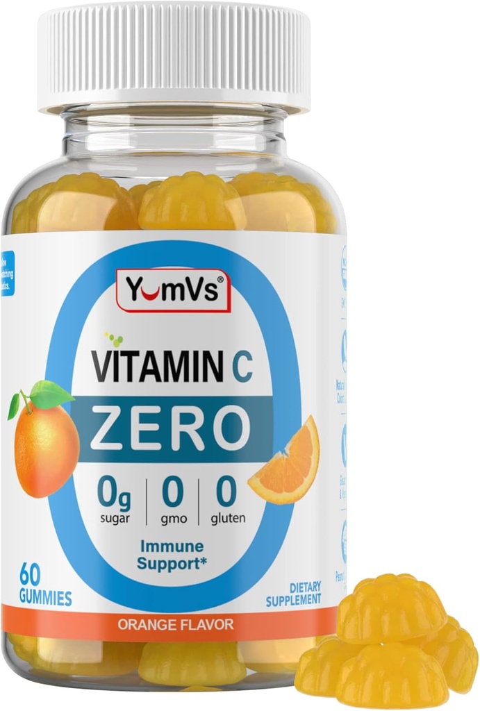 Yum-Vs - Zero Sugar Vitamine C Gummies for Adults & Kids - 250 mg VIT C Immune Soutien Vitamines Gummy - Sans sucre Vitamine C Chewable Supplément Gummy - High Potency Végétarian Vitamine C Boost (60)
