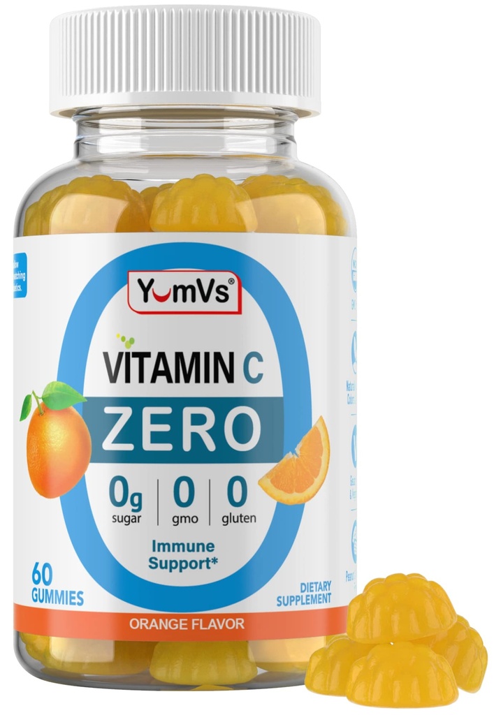 Yum-Vs - Zero Sugar Vitamine C Gummies for Adults & Kids - 250 mg VIT C Immune Soutien Vitamines Gummy - Sans sucre Vitamine C Chewable Supplément Gummy - High Potency Végétarian Vitamine C Boost (60)