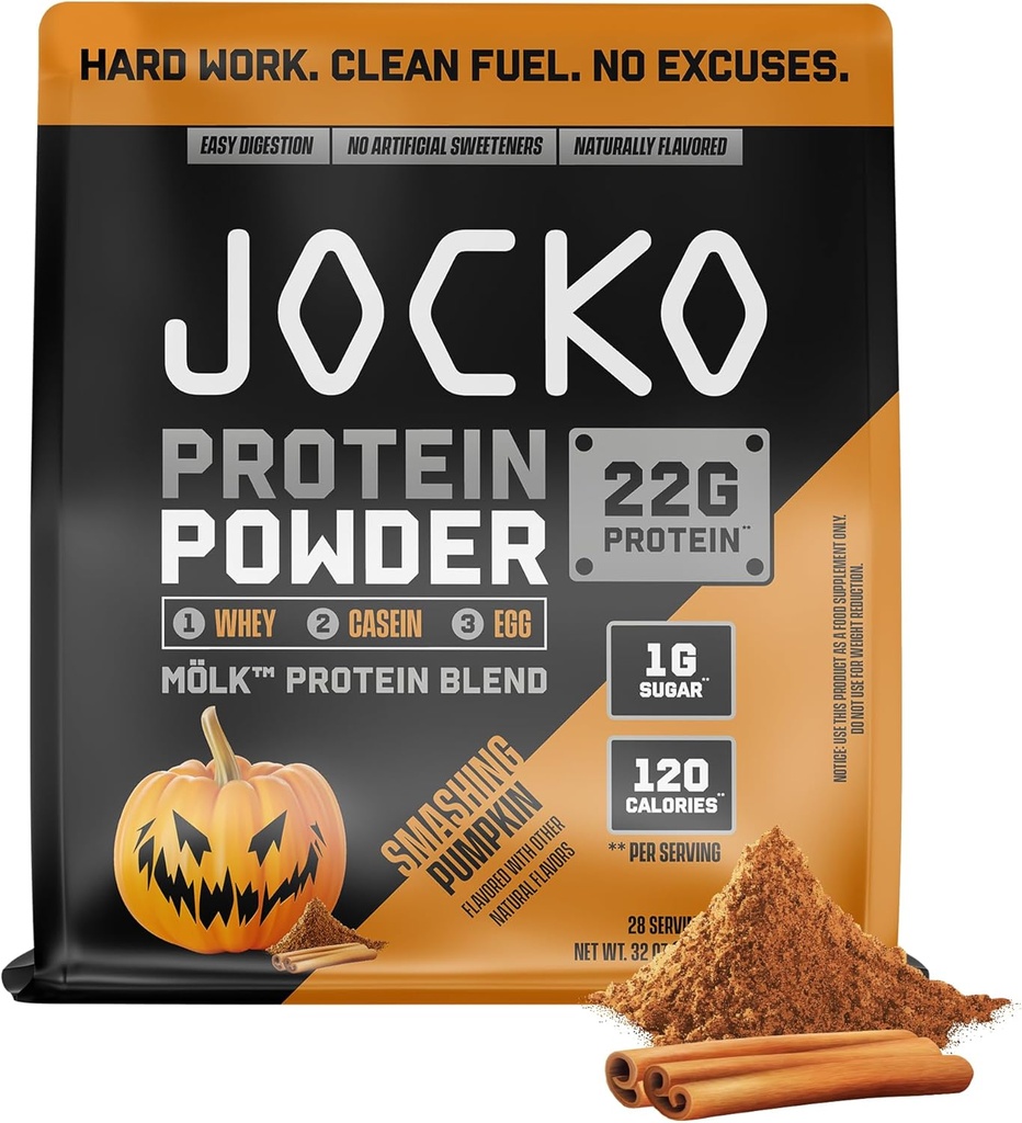 Poudre de protéine Jocko Mölk Whey - Keto, probiotiques, herbe, enzymes digestives, acides aminés, mélange de fruits sans sucre - soutient la récupération et la croissance musculaires (Pumpkin Nouveau)