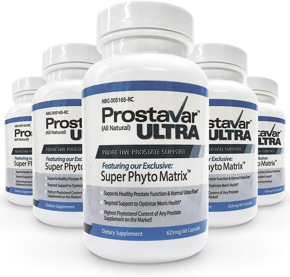 5 Bottles New Improved from Maker of Original Prostavar Ultra Prostate Support 600mg 90% Beta-Sitosterol & Grape Seed Extract