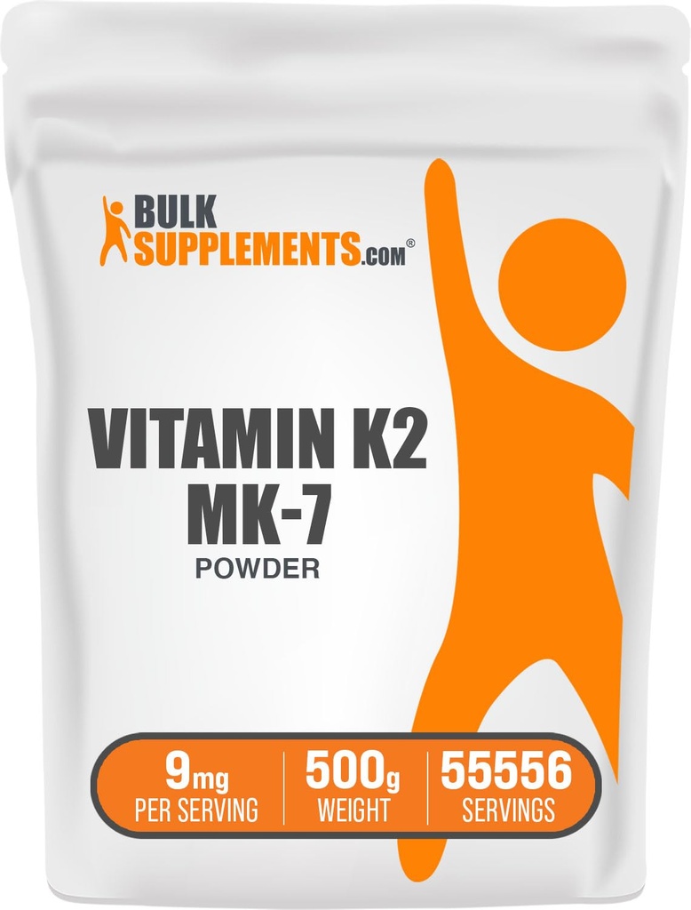 BulkSupplements.com Poudre de vitamine K2 - vitamine K2 MK-7, en poudre de ménaquinone - supplément de vitamine K2 pour le bien-être, sans gluten, 9mg par portion, 500g (1,1 lb) (paquet de 1)
