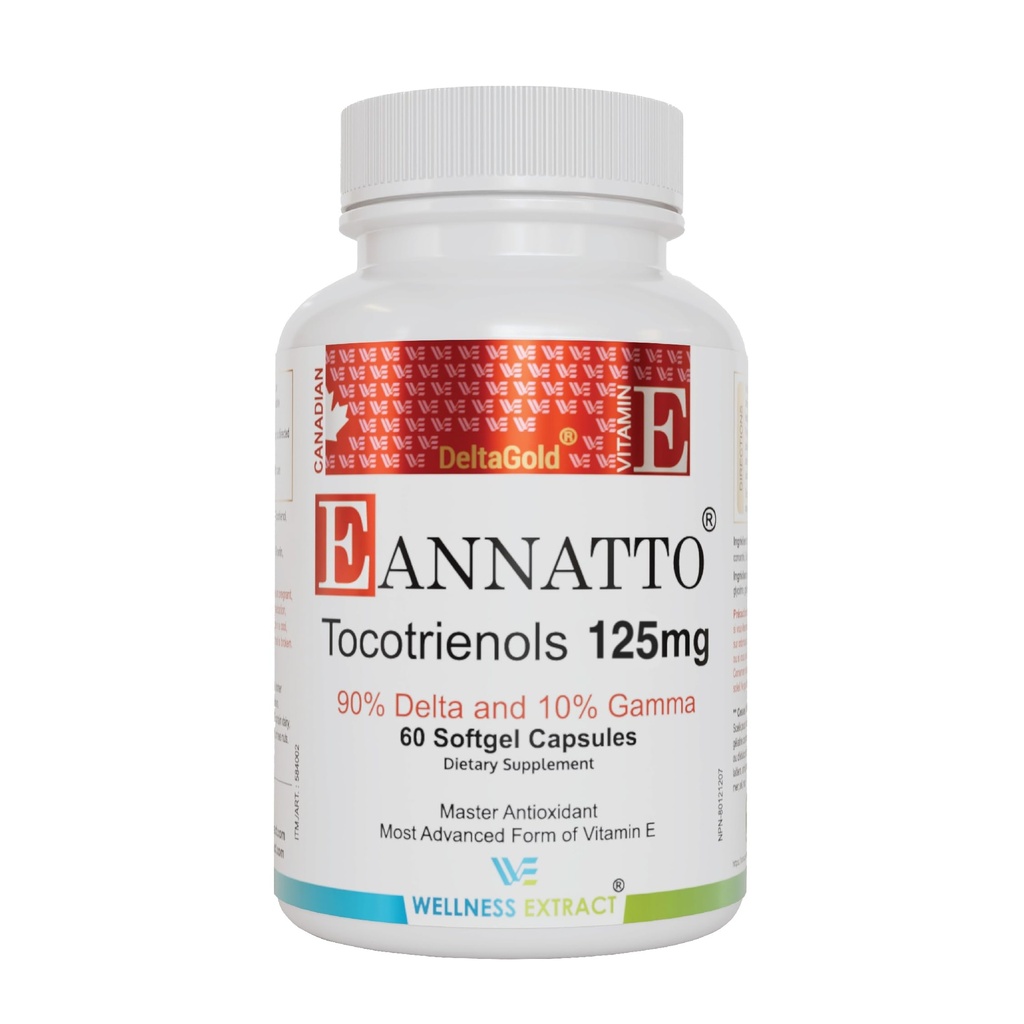 SENSIBILISATION EXTRACT Eannatto Tocotriénols suppléments de vitamine E tocophérol libre, non-OGM, sans gluten et antioxydant (125MG 60 Softgels)