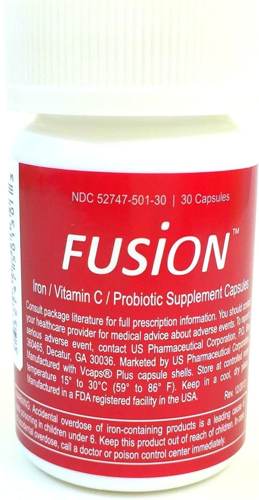 Supplément de fer fusion - 65 mg Fumarate de fer - 65 mg Complexe de fer polysaccharidique stimulé par les probiotiques brevetés et la vitamine C
