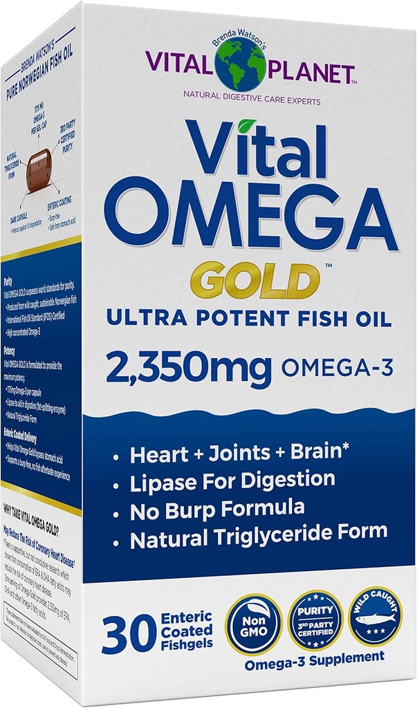 Vital Planet - Vital Omega Ultra Potent Wild Capture Omega 3 Supplément huile de poisson avec 2350mg de supplément acide gras Omega 3 de haute puissance EPA et DHA pour soutenir la santé du cerveau et du coeur 30 Softgels