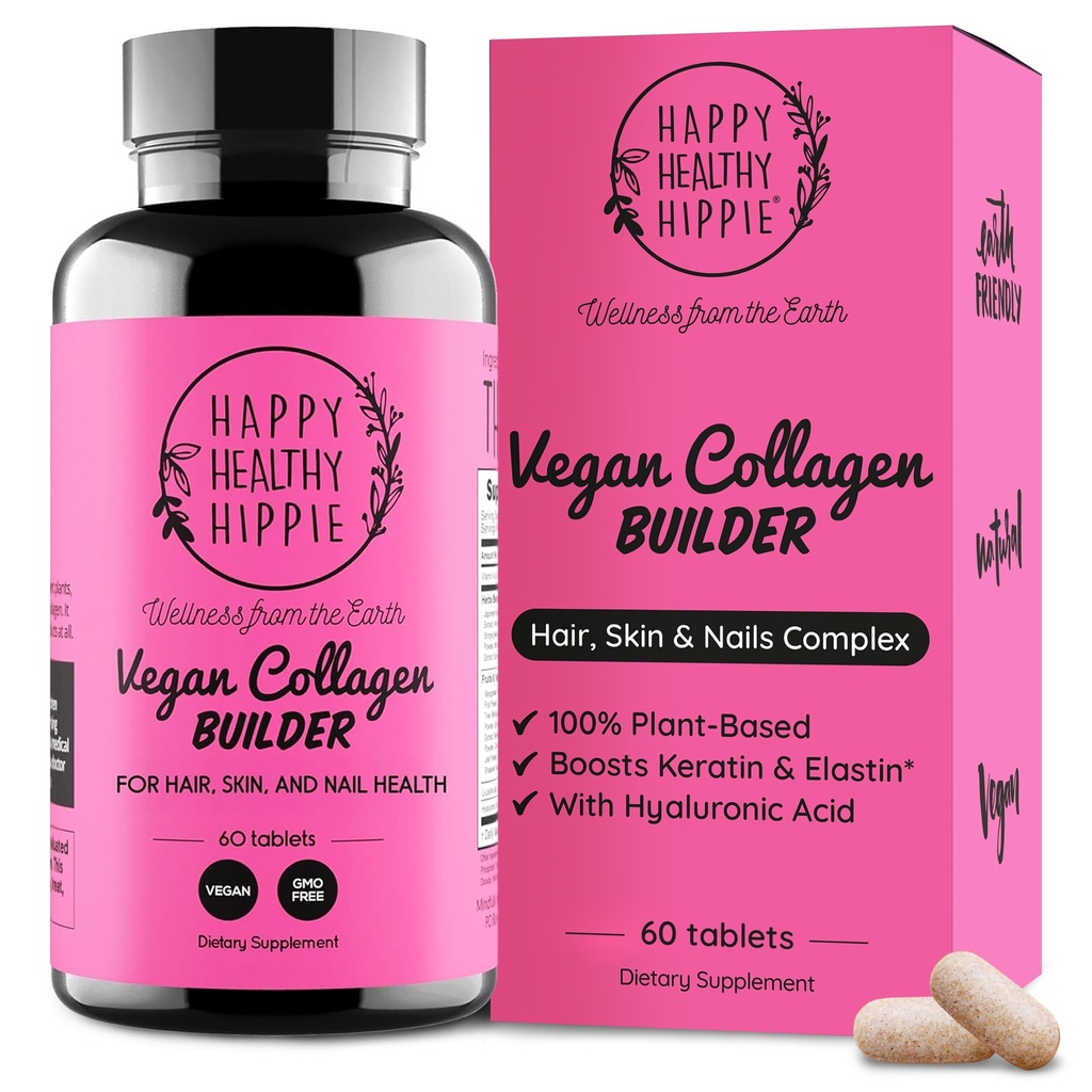 Constructeur de collagène végétalien avec acide hyaluronique – Peau de cheveux et ongles Vitamines pour les jeunes Glow.