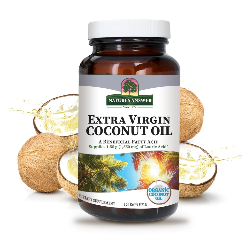 Nature's Answer Extra Virgin Huile de noix de coco Softgels Huile de noix de coco biologique Multi-Purpose Non-GMO Idéal pour les cheveux peau corps hydratant (paquet de 2)