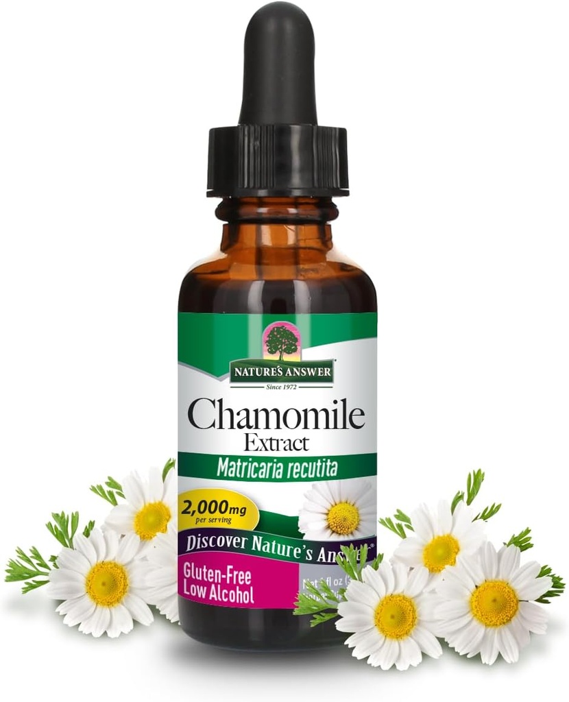 Nature's Answer Chamomile Flower with Organic-Alcohol 2000mg 1oz Extract | Mood Support | Digestion Support | Gluten-Free, Non-GMO, Vegan, No Artificial Flavors or Preservatives | Single Count
