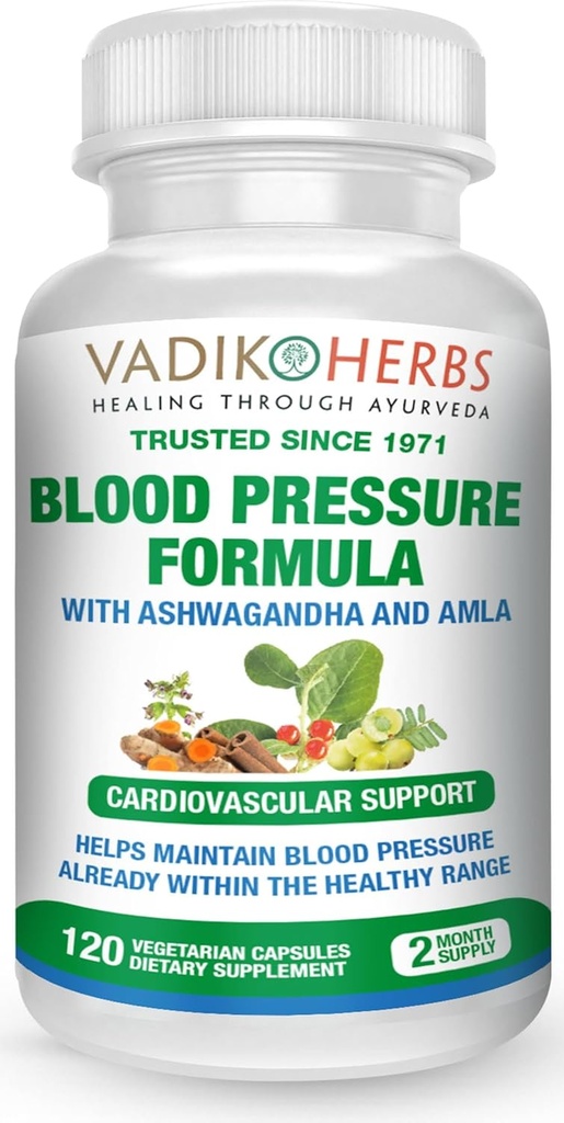 Vadik Herbs Formule de pression artérielle avec Ashwagandha et Amla.