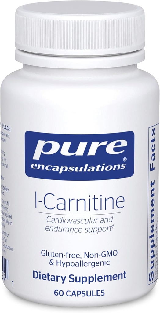 Encapsulations pures L-Carnitine.com Supplément hypoallergénique pour support cardiovasculaire et d'endurance.