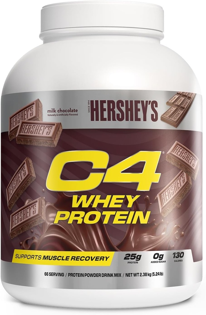 Cellucor C4 poudre de protéines de lactosérum, chocolat Hershey - 25g de protéines, 0g de sucre ajouté, 130 calories par portion, soutient la récupération musculaire, 66 portions, Premium Whey pour post-travail