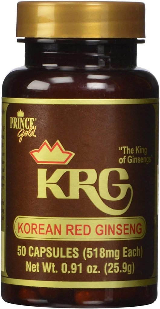Prince of Peace Prince Gold KRG Korean Red Ginseng, 2 Pack - 50 Capsules Chacun – Natural Red Panax Ginseng – Korean Ginseng Root Powder – Supplément à base de plantes chinoises – favorise la santé globale et