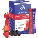 Blueshift Energy + Focus - Boissons énergétiques végétales moins sucrées pour adultes, avec Guarana, Thé vert, Rhodiola, Caféine, B Vitamines pour la clarté et le focus, Pas de sucre - Powder Sticks (10 Pack)