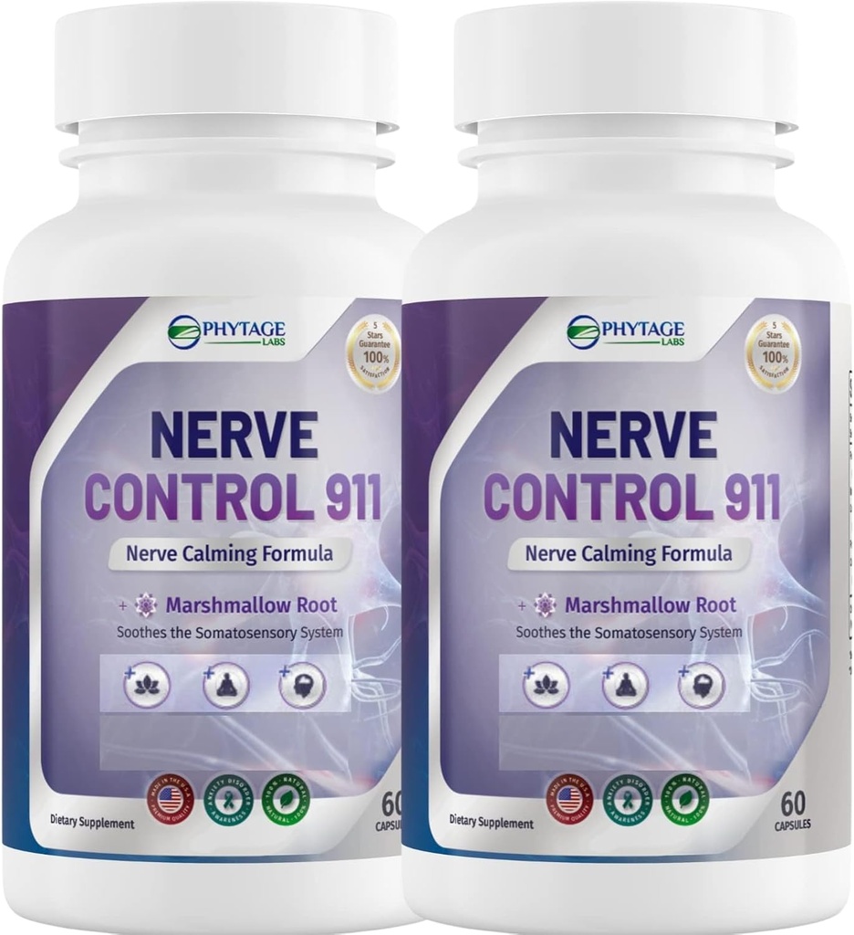 Nerve Control 911 - Capsules de supplément naturel à base végétale Nerve Health- 2 Pack