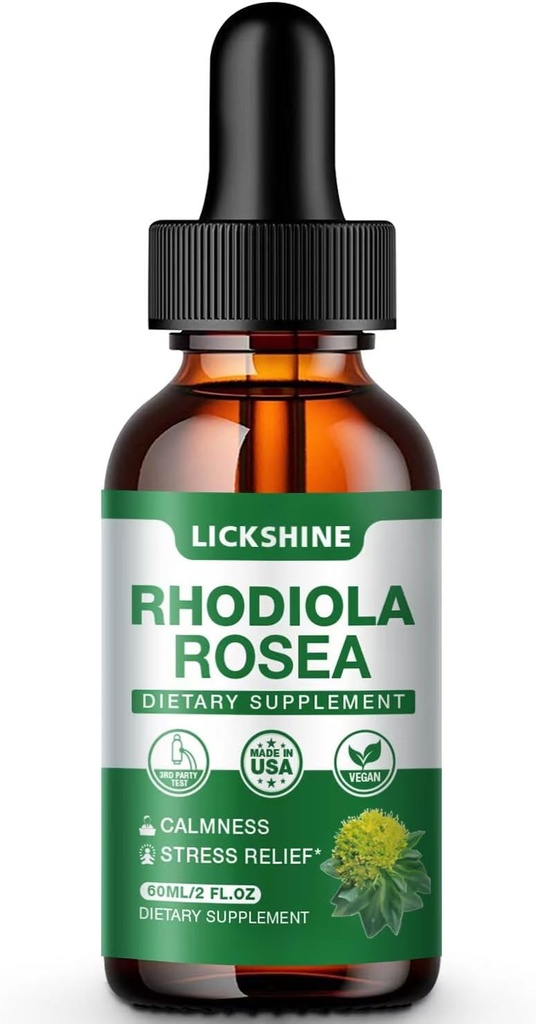 1 Pack 2000MG Rhodiola Rosea Tecture - Organic Natural Rhodiola Rosea Extraire Supplément de gouttes liquides pour le stress, l'humeur, l'énergie et le soutien du cerveau - Meilleure absorption, sans sucre 2 Fl Oz