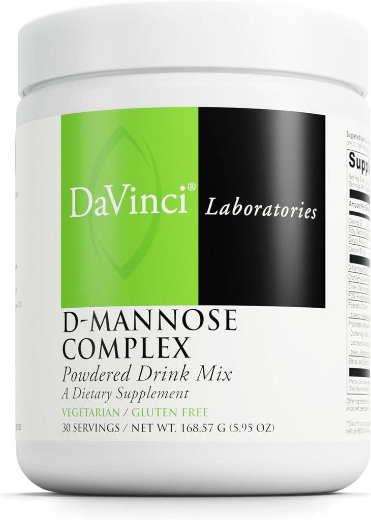 DAVINCI Labs D-Mannose Complex - Powder Drink Mix soutient le système immunitaire et la santé urinaire* - Bladder Health Aid with Calcium, Cranberry Juice Poudre et fibre prébiotique* - 30 portions (168,57 g)