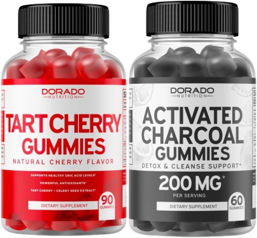 Tart Cherry (90 Gummies) Uric Acid Level Support puissant antioxydant avec graines de céleri et charbon activé (60 Gummies) Detox et nettoyage sains - formulé à partir de coquilles de noix de coco biologiques - États-Unis Fabriqué