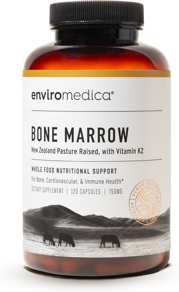 Enviromedica Bone Marrow Supplement – Herbe-Fed Nouvelle-Zélande Bone Marrow, MCHA, Bovin Cartilage, Collagène, Séché-gel, Vitamine K2 MK7, 120 Capsules