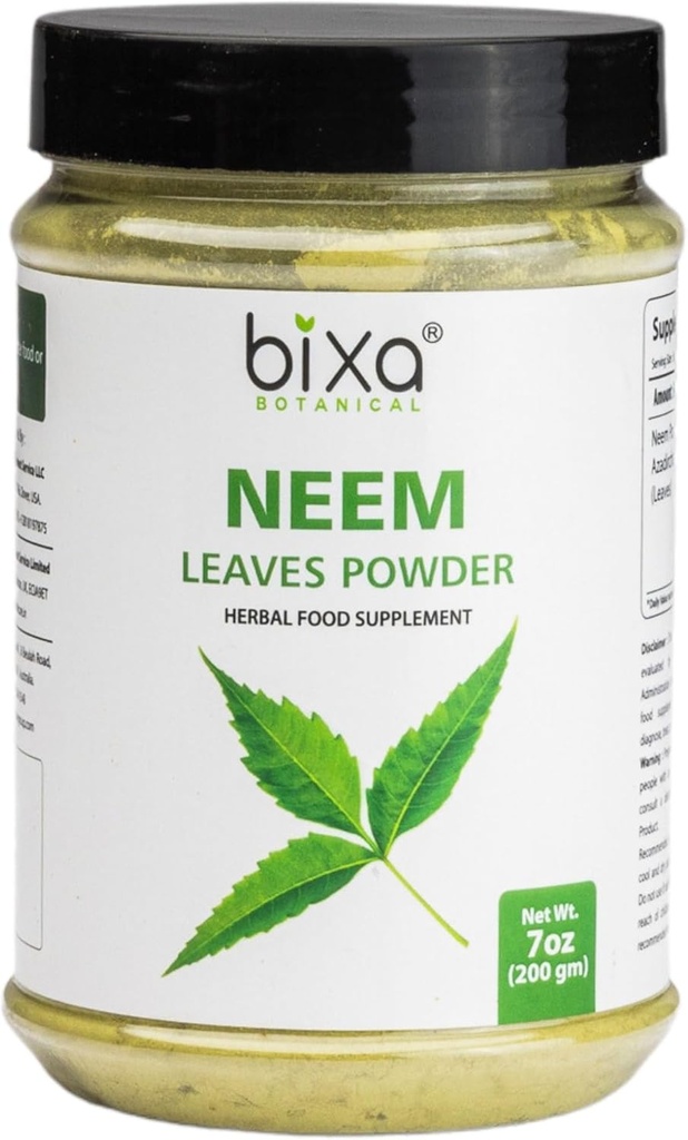 Bixa BOTANICAL Neem Poudre de feuille d'Azadirachta Indica 200 Grams / 7 OZ. Supplément à base de plantes ayurvédiques antiallergiques.