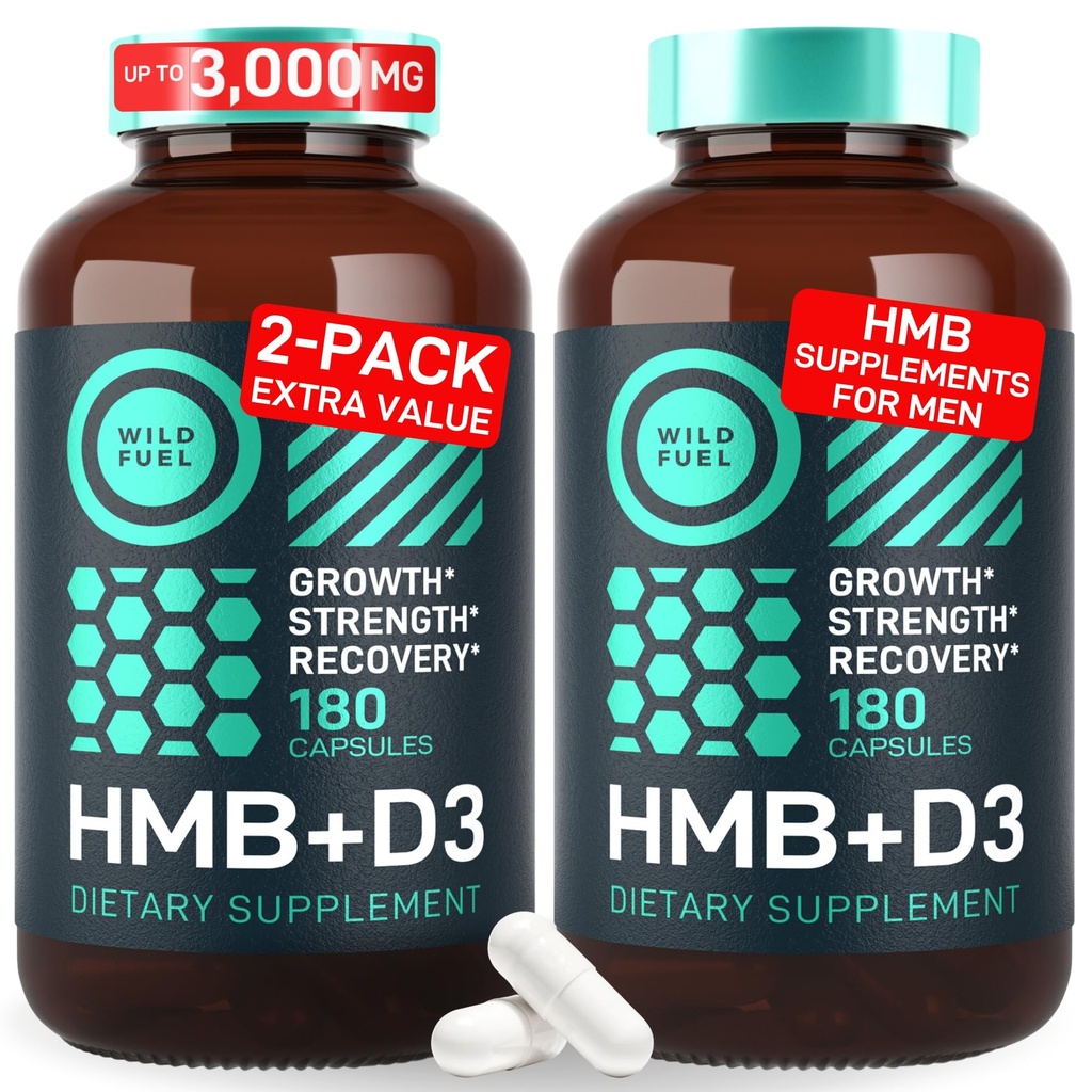 Capsules de supplément HMB et vitamine D3 - B-Hydroxy B-méthylbutyrate 1 000-3 000 MG Suppléments HMB avec vitamine D3 - Croissance musculaire, force, performance, pré-entraînement, récupération musculaire - 360 capsules