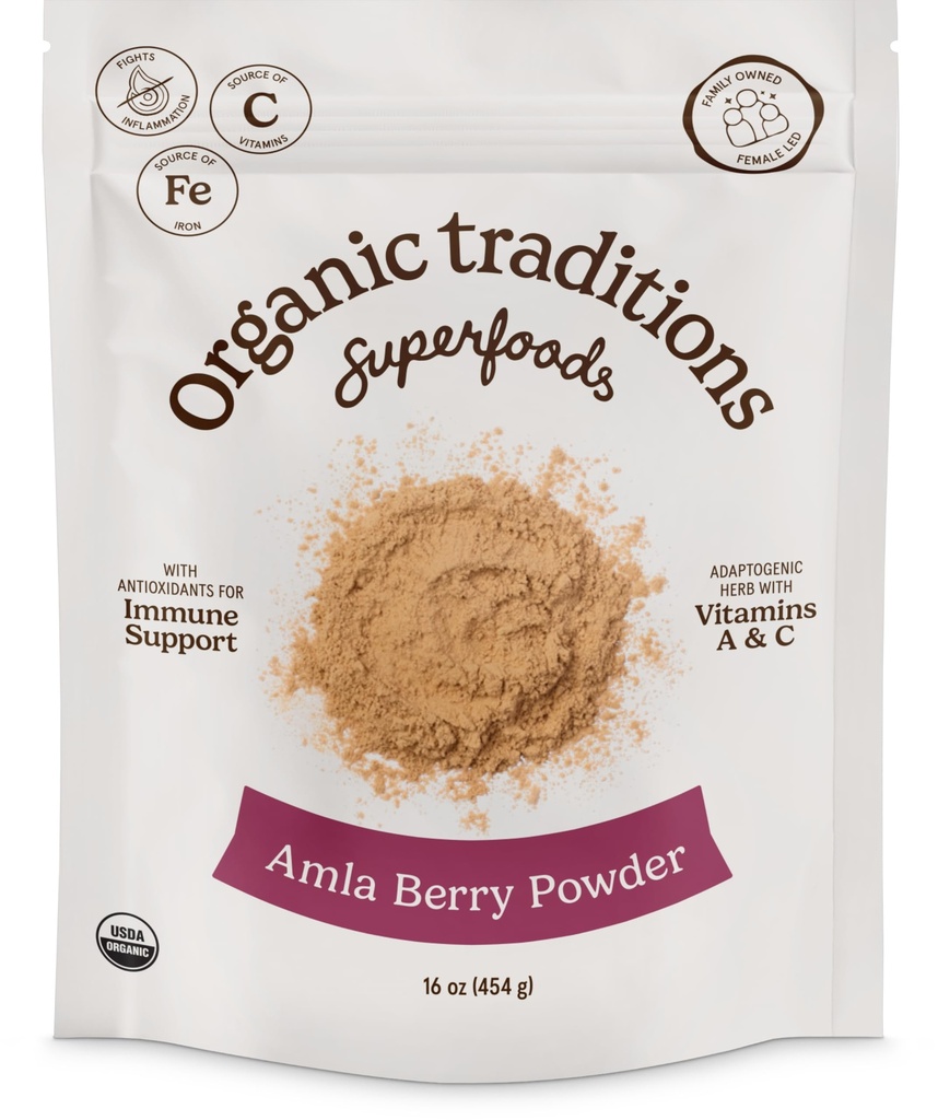 Traditions biologiques Poudre de baies d'amla biologique, en poudre de baies d'amla indienne, superaliment de fruits en poudre non-OGM biologique, sac de 1 lb 16oz (454g)