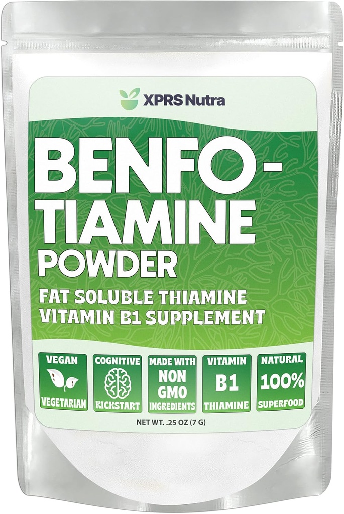 XPRS Nutra Benfotiamine Powder (Thiamine) - Fat Soluble Happy Heart Thiamine Supplément - Vitamine avancée B1 Benfotiamine pour un boost cognitif - Vegan Friendly Benfotamine Powder (.25 Ounce)